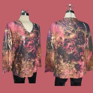 Multicolor Brown and Pink 3/4 Sleeves Size L